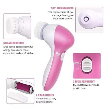 5 in 1 Portable Electric Facial Cleaner Battery Powered Multifunction Massager,